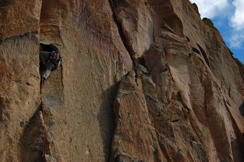 Liebacking the shallow dihedral of Sundown. <br>
<br>
Photo: Corey Gargano