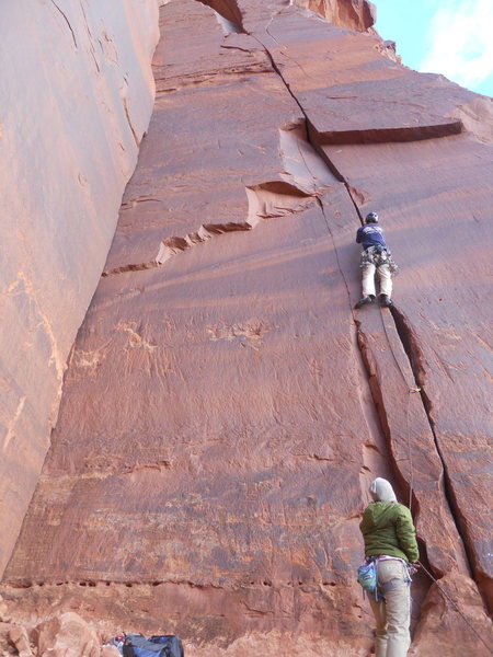 Greg Perry climbing. Kara Perry belaying.