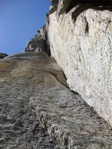 Unclimbed line  {possible route} that parallel to  Plumb Line from the right .