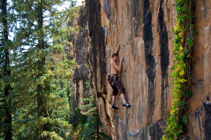 Tiny crimps through the crux. September 2011.