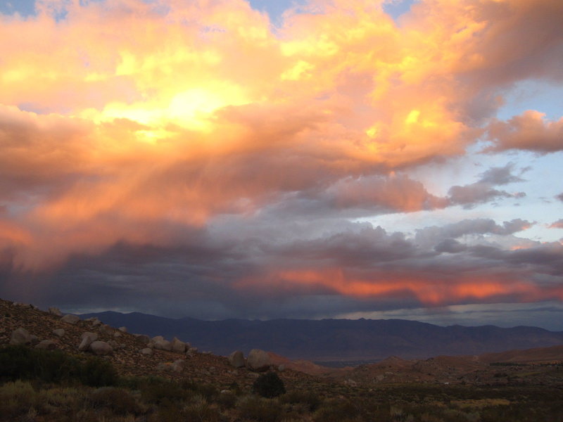 Rain storm slowly moving across the boulder field.