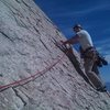 Robert pushing off and around the corner at the start of pitch 4 of Standard Route-Black Quacker linkn up.