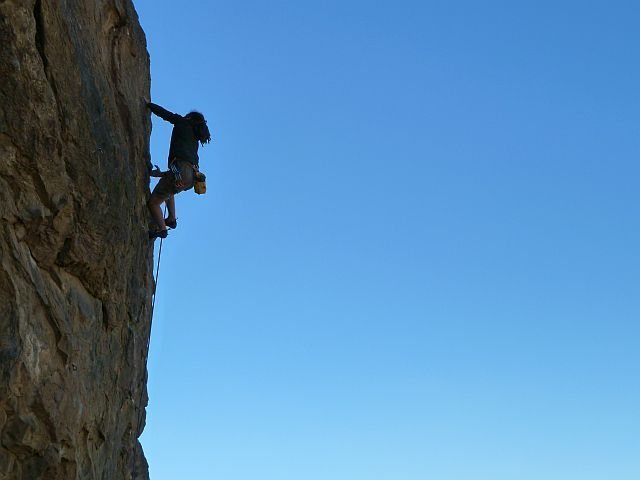 Joel airing it out on the Backside Arete (5.11d), NJC