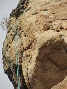 Crux of the climb is the bulge just above the overhang.