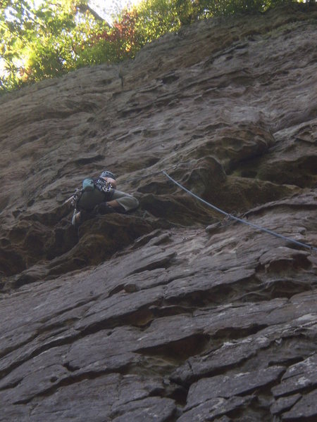 Mary froging through the crux on Pogue.