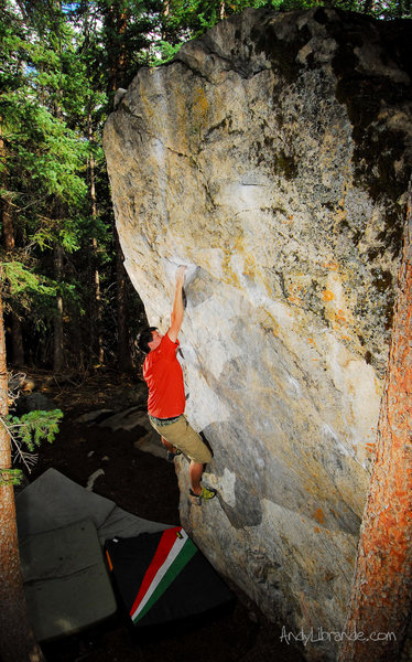 Myself climbing on the James Brown Boulder. Awesome location. <br>
<br>
http://andylibrande.com/news/2011/09/independence-pass-bouldering-and-camping/