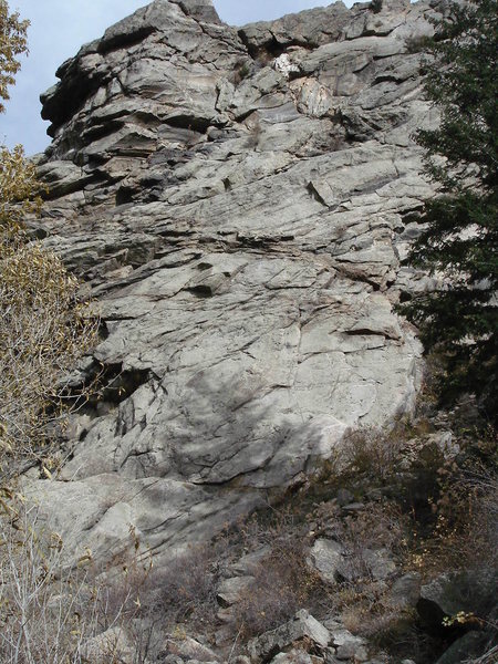 Climb up the center of this west-facing slab on the East Colfax formation.