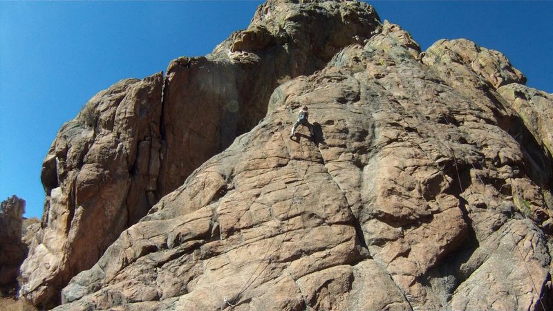 Paula leading Junk In The Trunk, 5.9. On the slabby bit before the anchors.  Beautiful fall day, October 23, 2011.