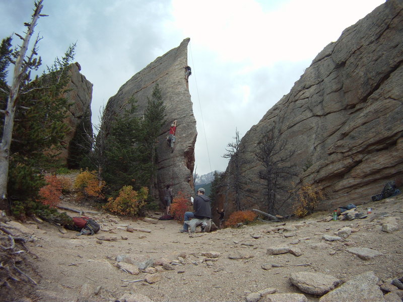 Edge Of Time 5.9, on sight lead.  Great route, very scenic.  First bolt is a bit of a stretch.