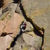 Mike on an unknown crack.  Our second pitch.  West side. Cynical P. South Platte CO. October 23rd 2011.