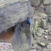 Abseiling down Delilah to retrieve gear (photo by Phil Ashton)