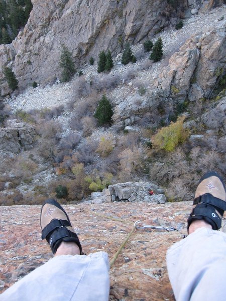 Belaying next to the "Diving Board" atop "Northwest Passage" in BCC.