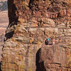 Climbers starting the exit pitch on the West Face of the Bastille.