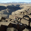 Wicked basalt columns along the base.  Don't dare the depths!