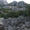 Looking up the talus slope on the approach.