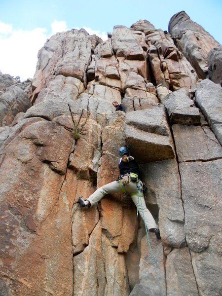 The start of the climbing - this is from the belay marked in Jesse's photo, looking at a short 5.8 section.