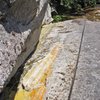 Looking down the second pitch of Bowling to biscuits, from near the belay anchor.