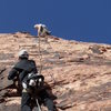 Wes following pitch 1 of Big Bad Wolf. Dick belaying at the 1st anchors.