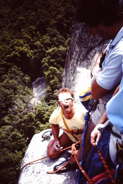 Steve Bowen, base of Wheat Thin after following Waverly Wafer.  Late 70's.<br>
<br>
We told him to 'tape up'!