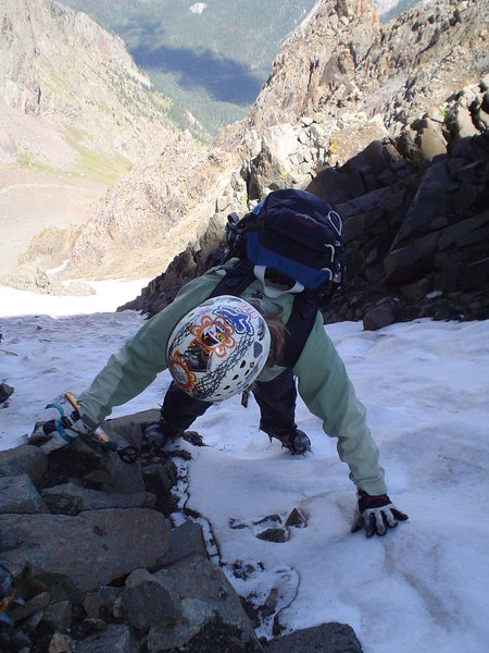 H. Langford near the top of the Northwest Couloir.