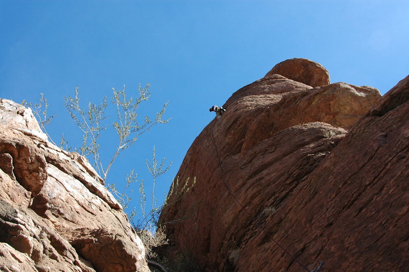 AMH through the crux on the second ascent.