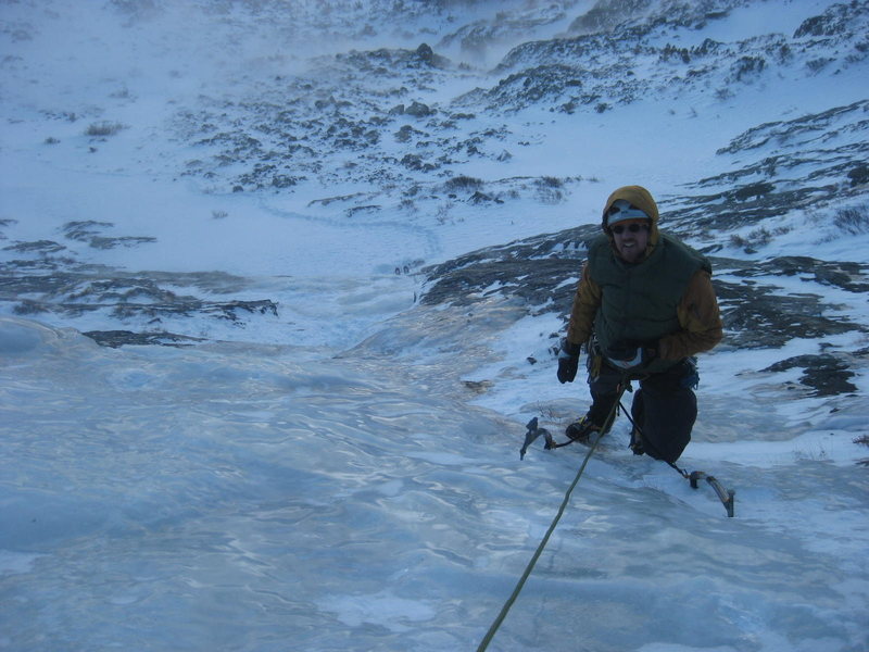 All Mixed Up - RMNP on 11/26/2011.  Alan Ream following the first pitch. Photo by Mike Walley.