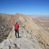 A distant view of the "1000' of Fun" climb from the top of a new route near Two Fingers Canyon