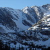 Looking towards Sky Pond (climbers on the ice) - Great day in the park.  The Crypt, WI 4, with Mike Colacino. Sat, Dec. 10th, 2011.