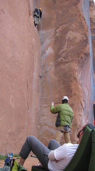 zac on another perfect line in the desert, wall street, moab