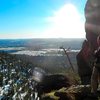 Wade taking in the view from the Lunar Ledge, base of pitch 4.  Flagstaff in the distance.