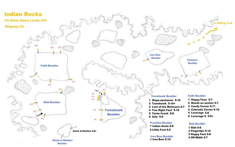 This is the best topo we have right now. Not to scale and not perfect, but it should be a sufficient guide to finding the routes.  