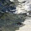 The massively overhanging fourth pitch of Trockener Regen (6c)