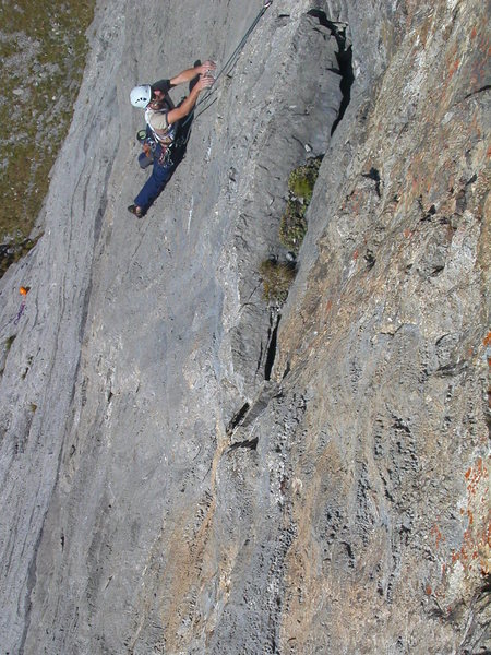 Climbing the South Pillar, a moderate classic of the area.