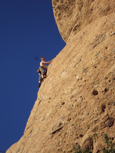 A climber nearing the top of "Texas Chainsaw Massacre," on a glorious winter day in S. California.