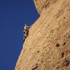 A climber nearing the top of "Texas Chainsaw Massacre," on a glorious winter day in S. California.