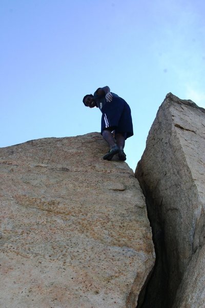 Deep enjoying his first highball boulder problem.