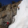 Jordon Griffler sport climbing on The Shroud.  Ten Mile Canyon.  Colorado. New Years Day 2012. Photo by Ty.