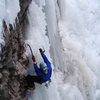 The transfer to ice...in this case a horizontal, weird roof since the curtain broke off. Photo by Cody Olsen.