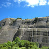 The north face of Doupianifels contains a high concentration of good introductions to Meteora climbing.