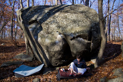Steve Briggs and the Tuolumne Boulder.  Getting ready to climb Barbed Wire.