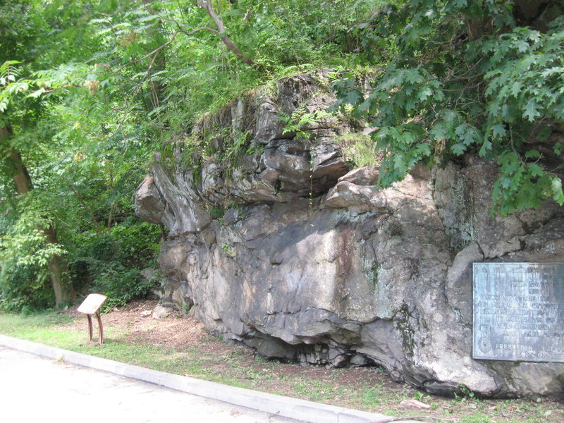 The Forbidden Boulder, with the Battle of Germantown plaque showing on the right.