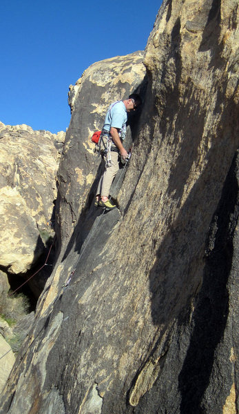 Owen on Mojave Green Arete making the second of three clips.