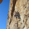 Leo heads for the crux<br>
DWI (5.10-)