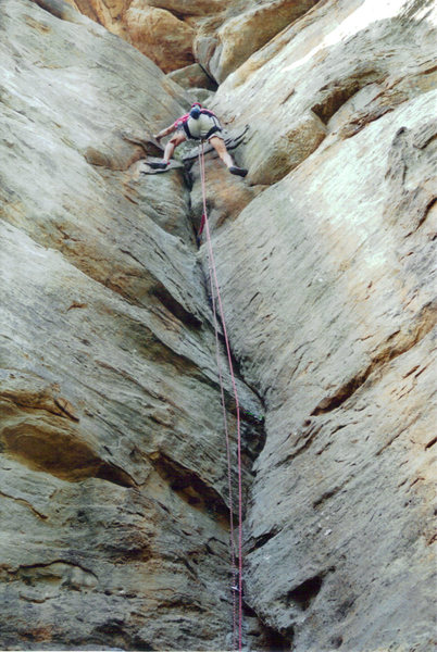 Bob Kamps high up on "Ant Killer" 5.9 Drapers Bluff, SoIl