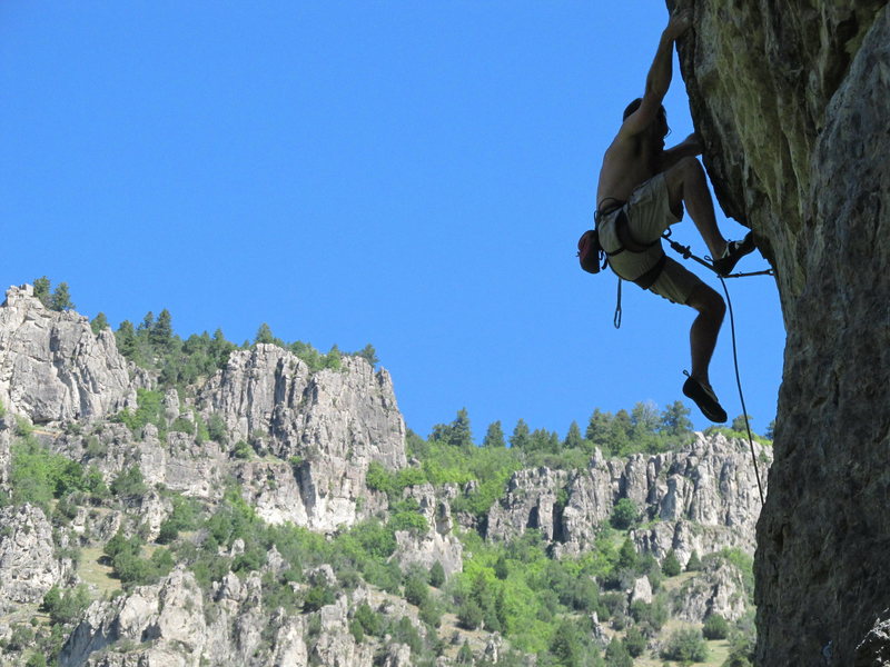 Paleface, Logan Canyon, final boulder problem section.  Pic of me, July, 2011, by Mike Langenheim.