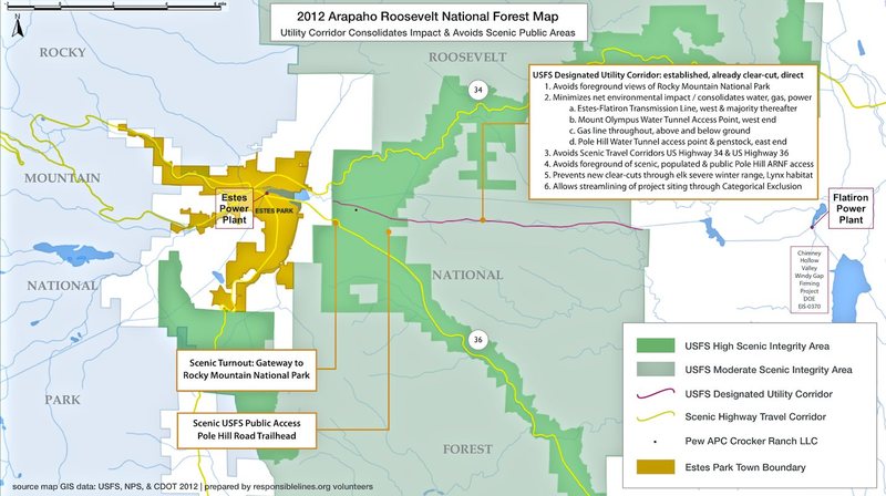 ARNF GIS Map. The red line depicts the USFS Designated Utility Corridor.  This is where the current line sits that they propose to re-route.  Why?