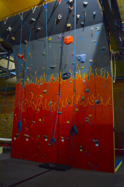 The Fire Wall rope routes.        photo by Jack Lee