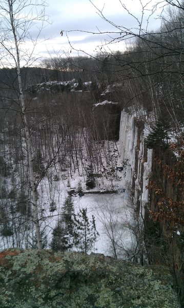 View from above the quarry looking down at the ice of Sandstone, MN. January 2012.