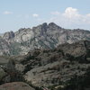 Split Rock as seen from Reese Mtn.  It's gneiss and other metamorphics but to some it's taken for Granite.