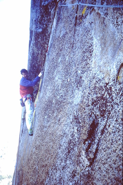 The old A5 pitch on the West Face of Sentinel Rock - Yosemite, '95 ?<br>
<br>
Small TCU's make it easy.